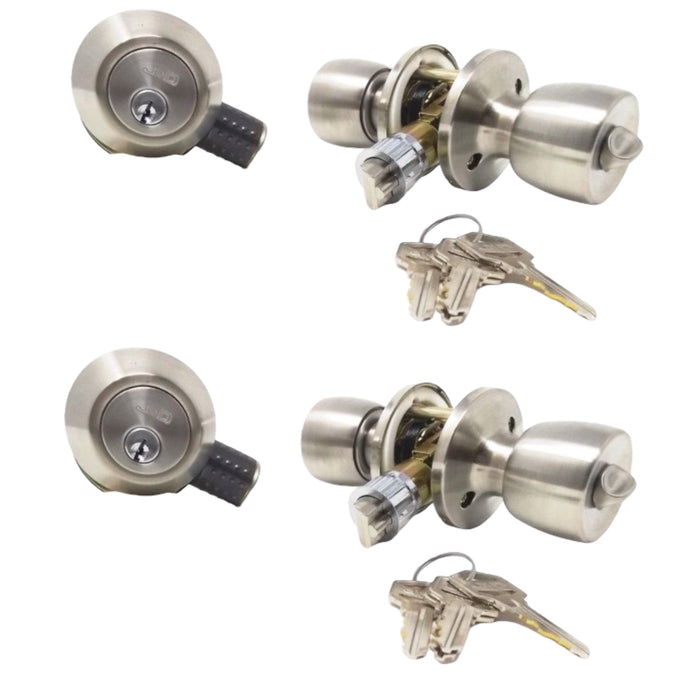 J & D Lock Mobile Home Stainless Steel Exterior Door Lock and Deadbolt Set (2 Pack Keyed Alike)