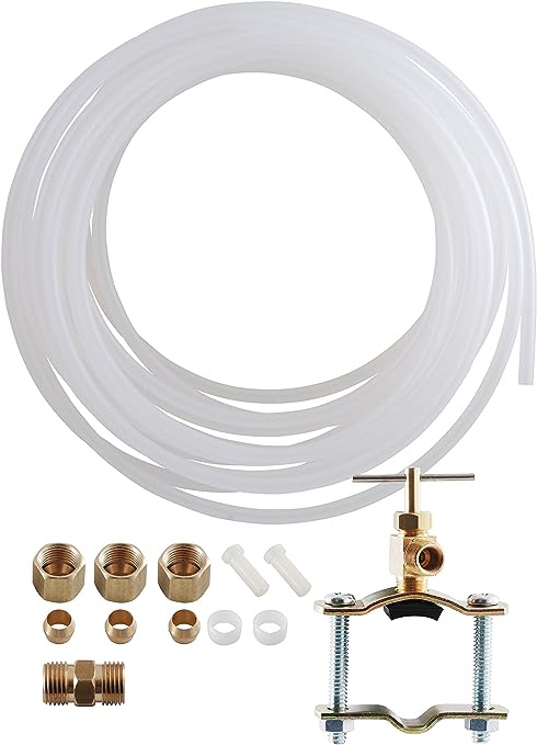 AquaPlumb Ice Maker Supply Line and Humidifier Installation Kit for Refrigerators & Freezers, 1/4” x 25’ Poly Tubing, Includes Quick Connect Saddle Va