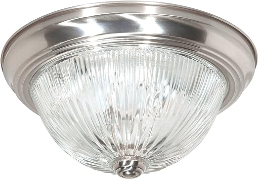 Nuvo SF76/611 Three Light Flush Mount, Brushed Nickel/Clear Ribbed Glass