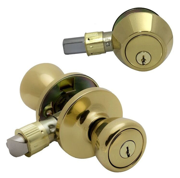 J & D Lock Company Mobile Home Entry Lock and Deadbolt Set, Brass (2 Pack, Keyed Alike)