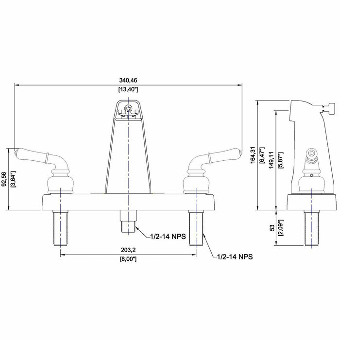 Ultra Mobile Home 8" Chrome Tub & Shower Faucet w/Lever Handles (Plastic Underbody) Includes Shower Head Kit