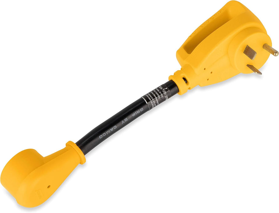 Camco PowerGrip 12" Dogbone RV Electrical Adapter | 30 Amp Male to 15 Amp Female | NEMA TT-30P to 5-15R | 55155