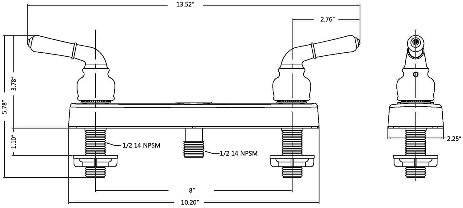 Mobile Home 8" Chrome Shower Faucet w/Lever Handles & Shower Head Kit