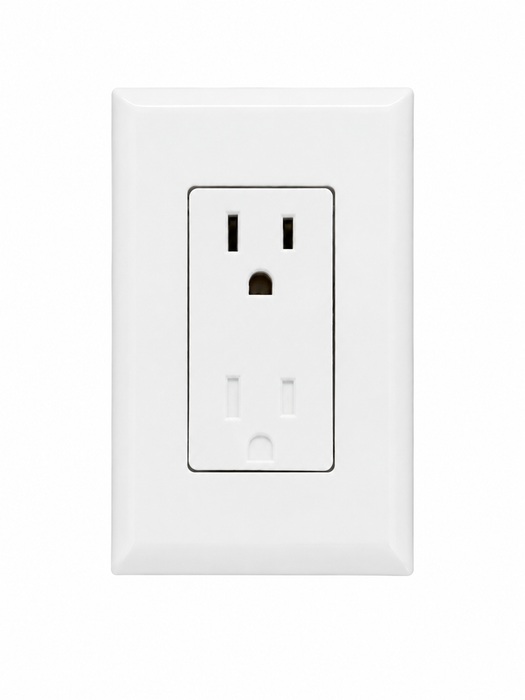 Wirecon Mobile Home/RV White Self-Contained Decorator Single Receptacle with Snap-On Wall Plate | 15 Amp, 120V