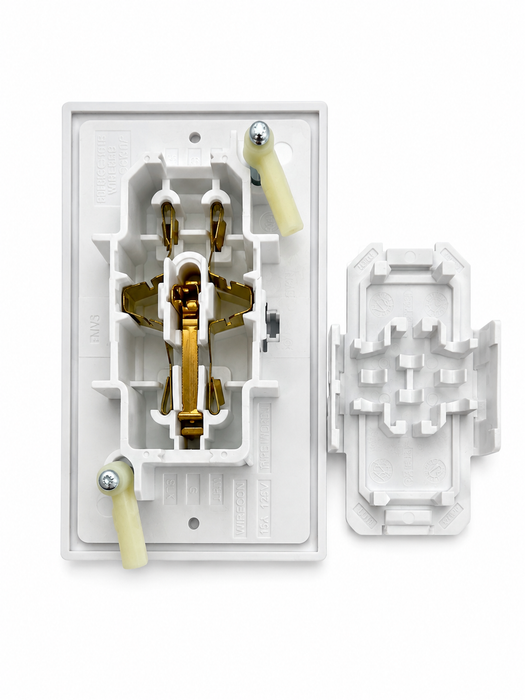 Wirecon Mobile Home/RV White Self-Contained Decorator Single Receptacle with Snap-On Wall Plate | 15 Amp, 120V