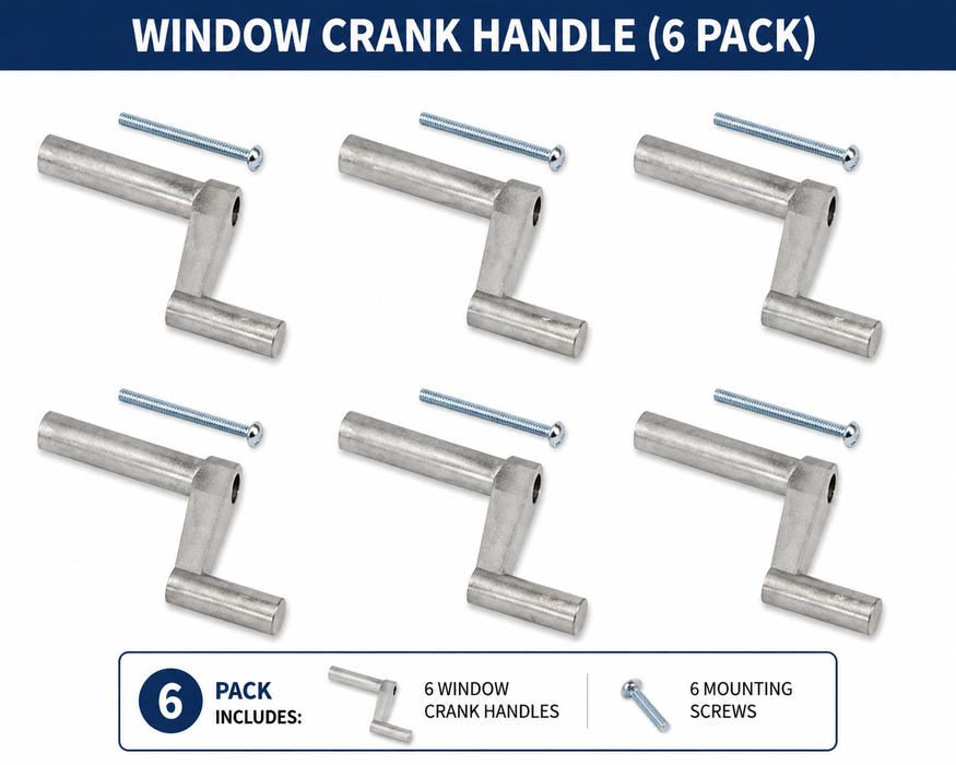 Mobile Home 1" Metal Window Crank Handle (6-Pack) | 5/16" Spline | Includes Mounting Screws