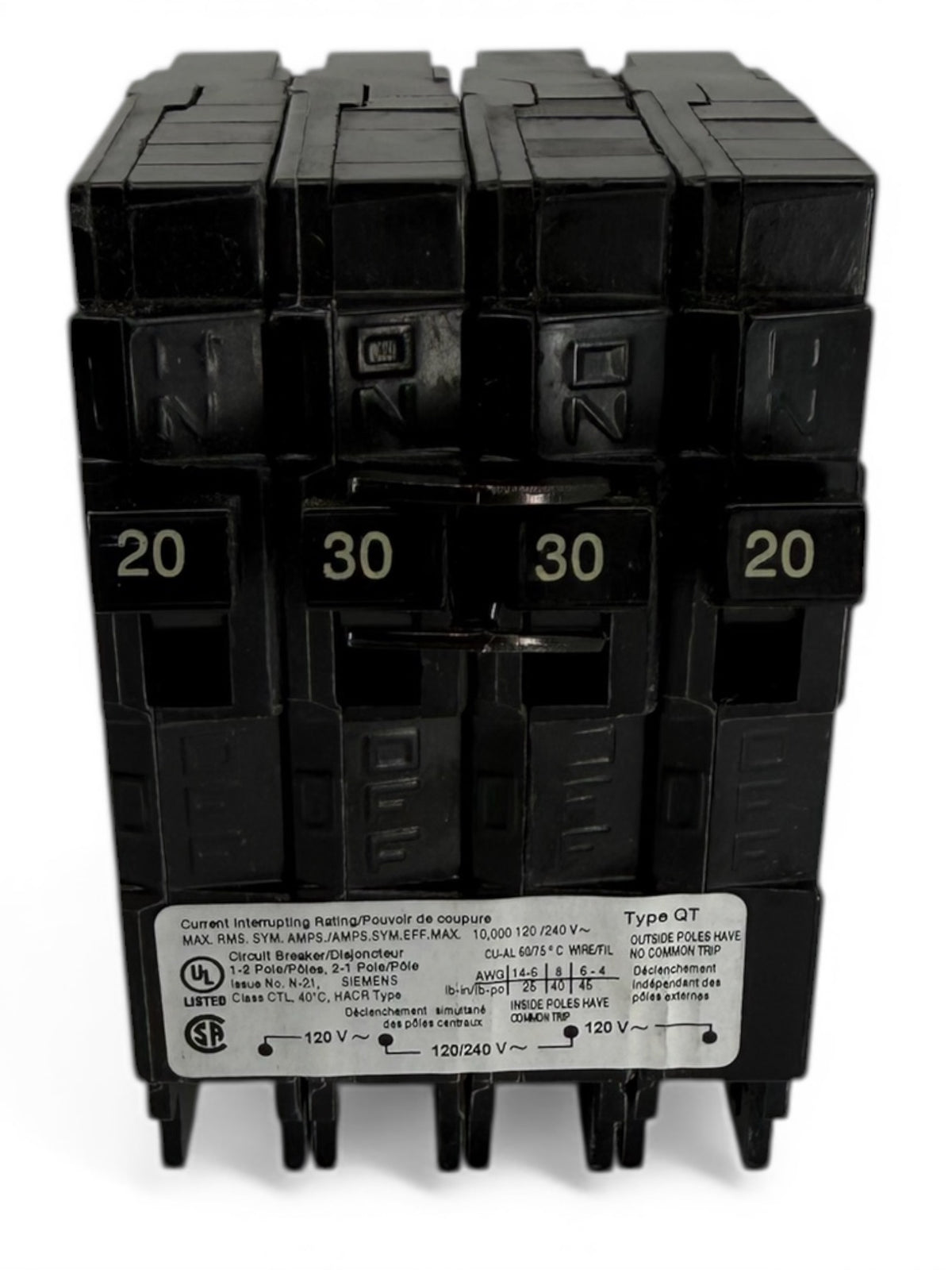 Siemens Q22030CTU Triplex Circuit Breaker – 2x 20 Amp Single Pole & 1x ...