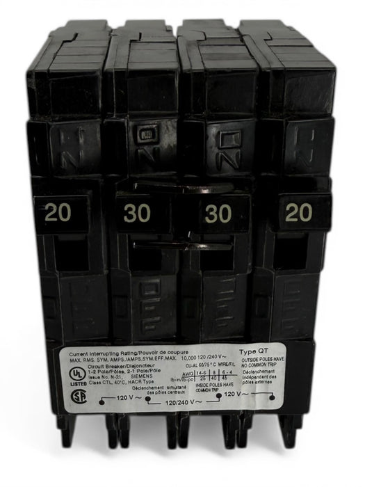 Siemens Q22030CTU Triplex Circuit Breaker – 2x 20 Amp Single Pole & 1x 30 Amp Double Pole