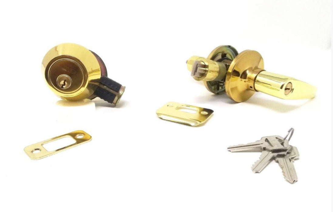 Mobile Home Lever Entry Lock and Deadbolt Set, Brass