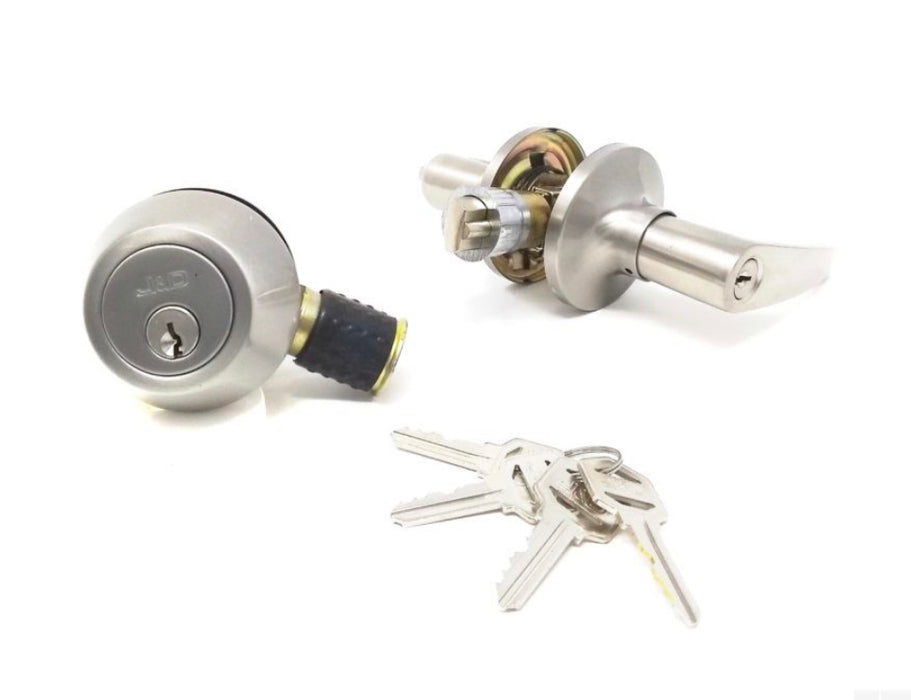 Mobile Home Lever Entry Lock and Deadbolt Set, Stainless Steel (2 Pack Keyed Alike)