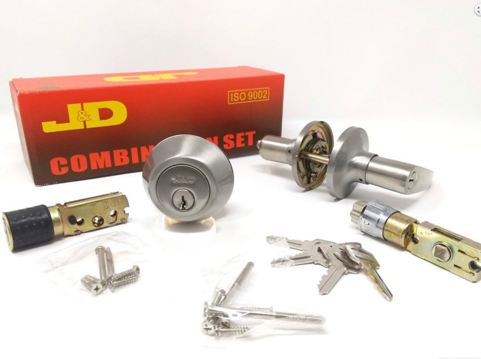 Mobile Home Lever Entry Lock and Deadbolt Set, Stainless Steel (2 Pack Keyed Alike)