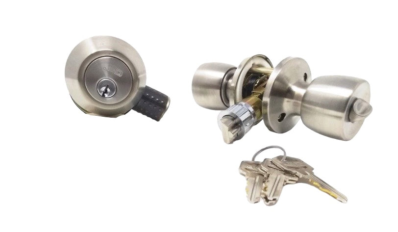 J & D Lock Mobile Home Stainless Steel Exterior Door Lock and Deadbolt Set