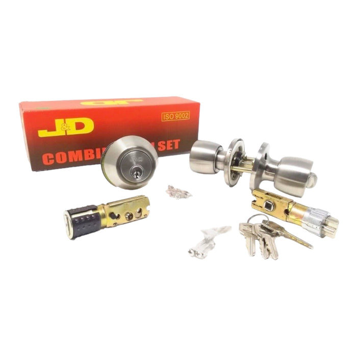 J & D Lock Mobile Home Stainless Steel Exterior Door Lock and Deadbolt Set (2 Pack Keyed Alike)