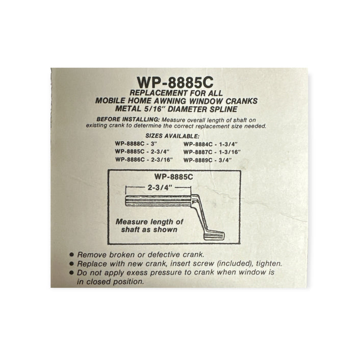 U.S. Hardware Metal Window Crank 1/2" WP-8885C
